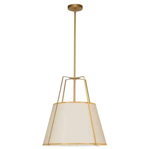 Dainolite 3 Light Trapezoid Pendant Gold/Cream Shade w/ White Fabric Diffuser