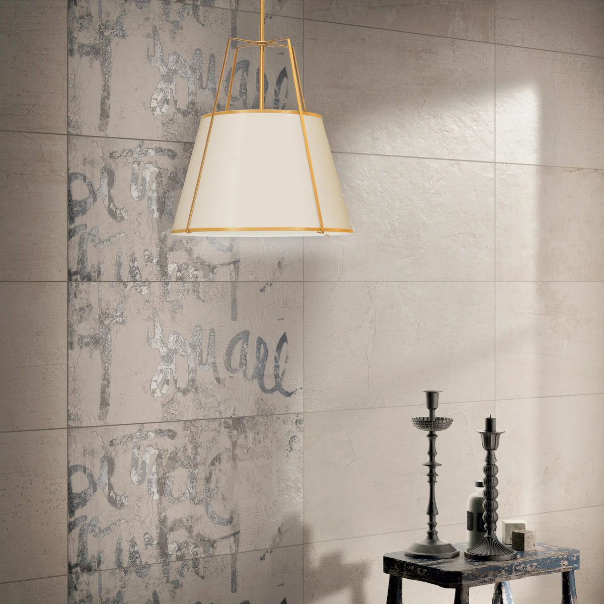 Dainolite 3 Light Trapezoid Pendant Gold/Cream Shade w/ White Fabric Diffuser