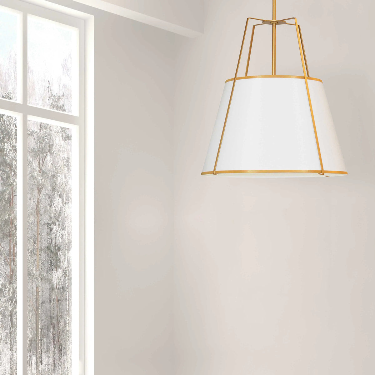 Dainolite 3 Light Trapezoid Pendant Gold frame and White Shade w/790 Diffuser
