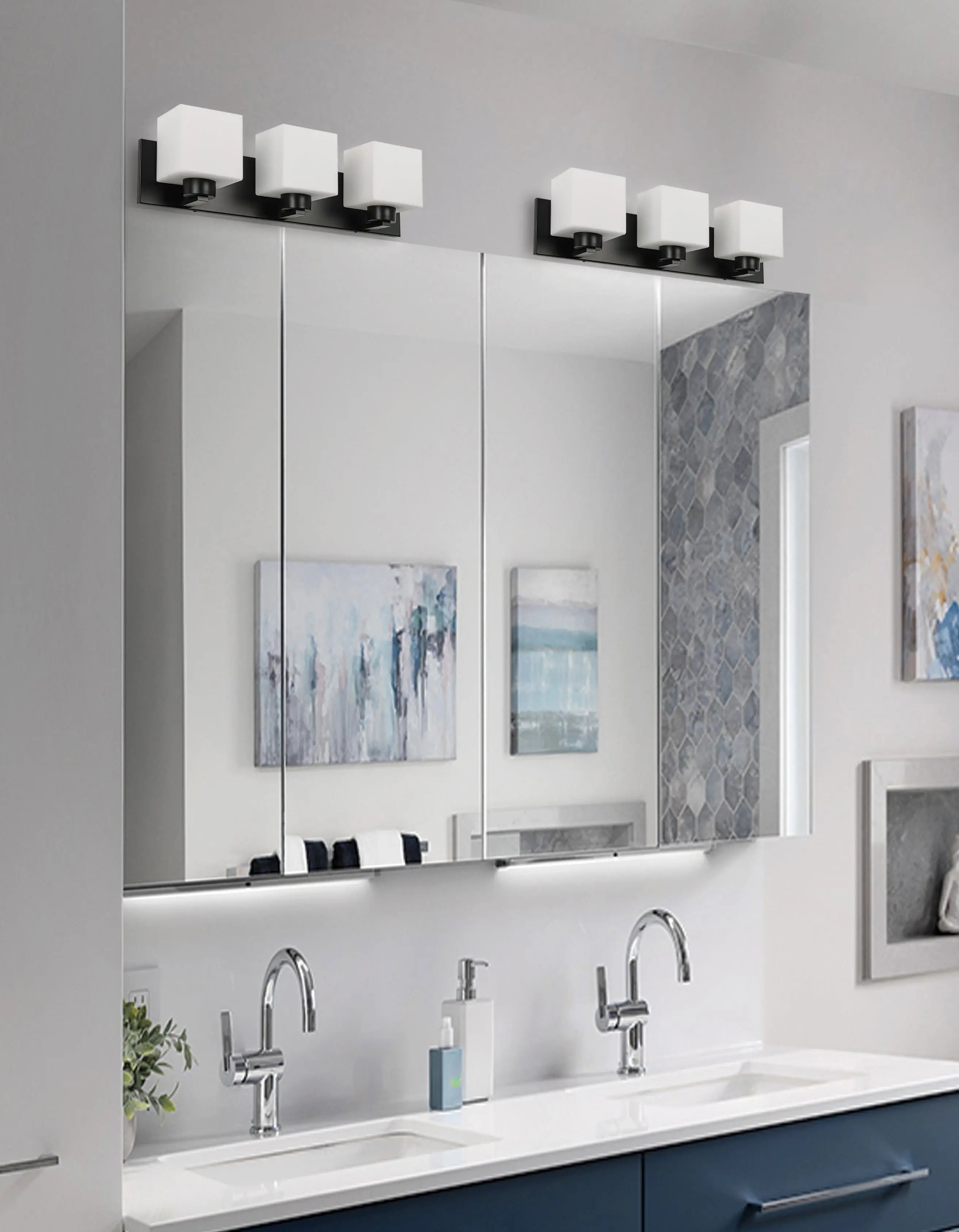 Dainolite 3 Light Vanity Matte Black with White Opal Glass
