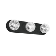Dainolite 3 Light Vanity in Matte Black w/ Clear Hammered Glass