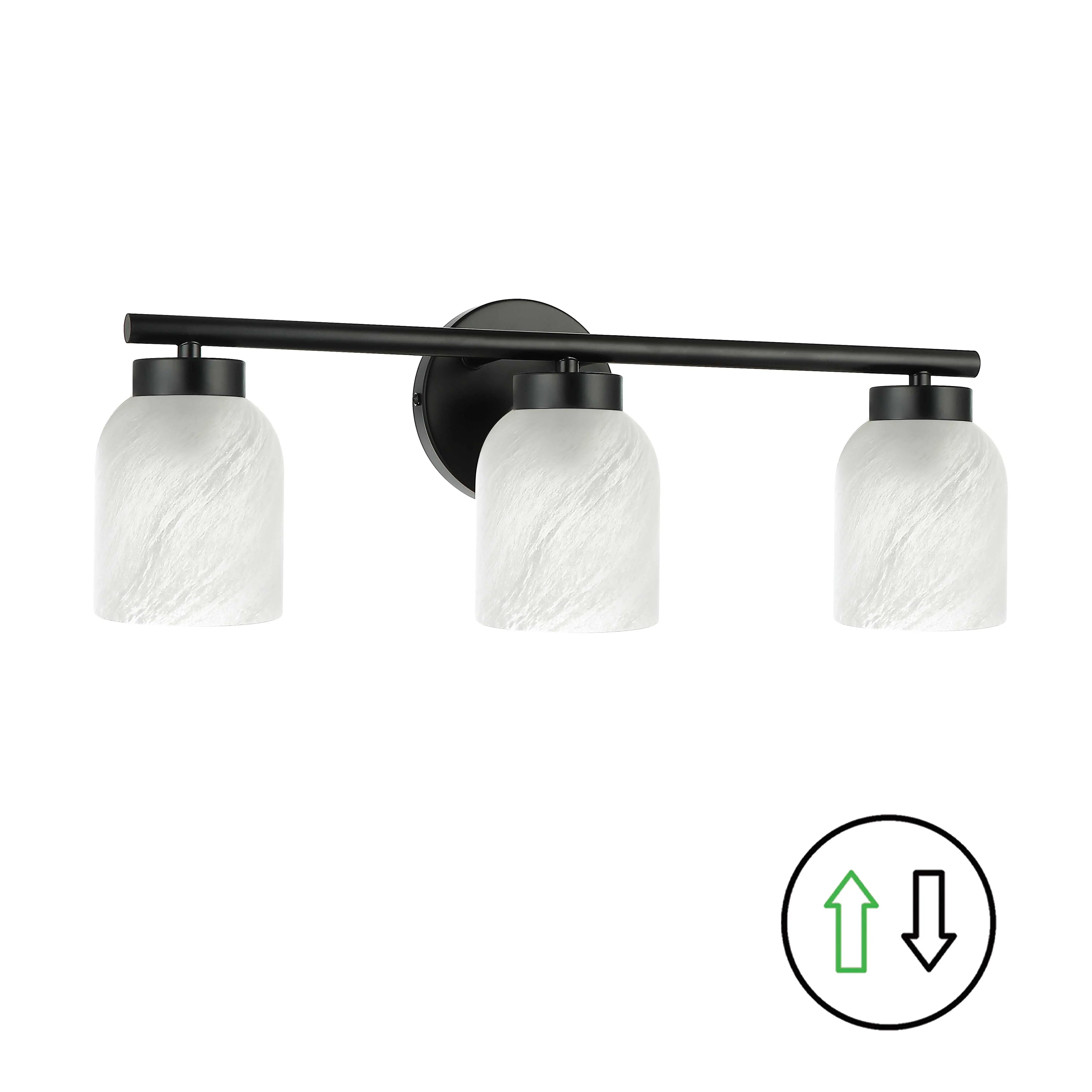 Dainolite 3 Light Vanity, Matte Black w/ Faux Alabaster