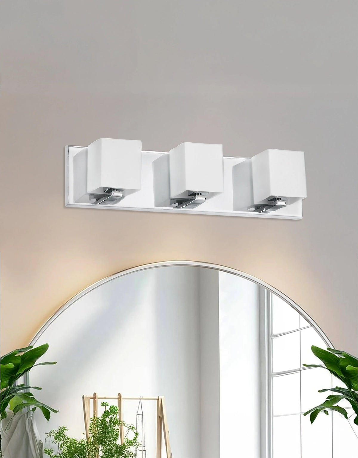Dainolite 3 Light Vanity, Polished Chrome, Frosted White Glass