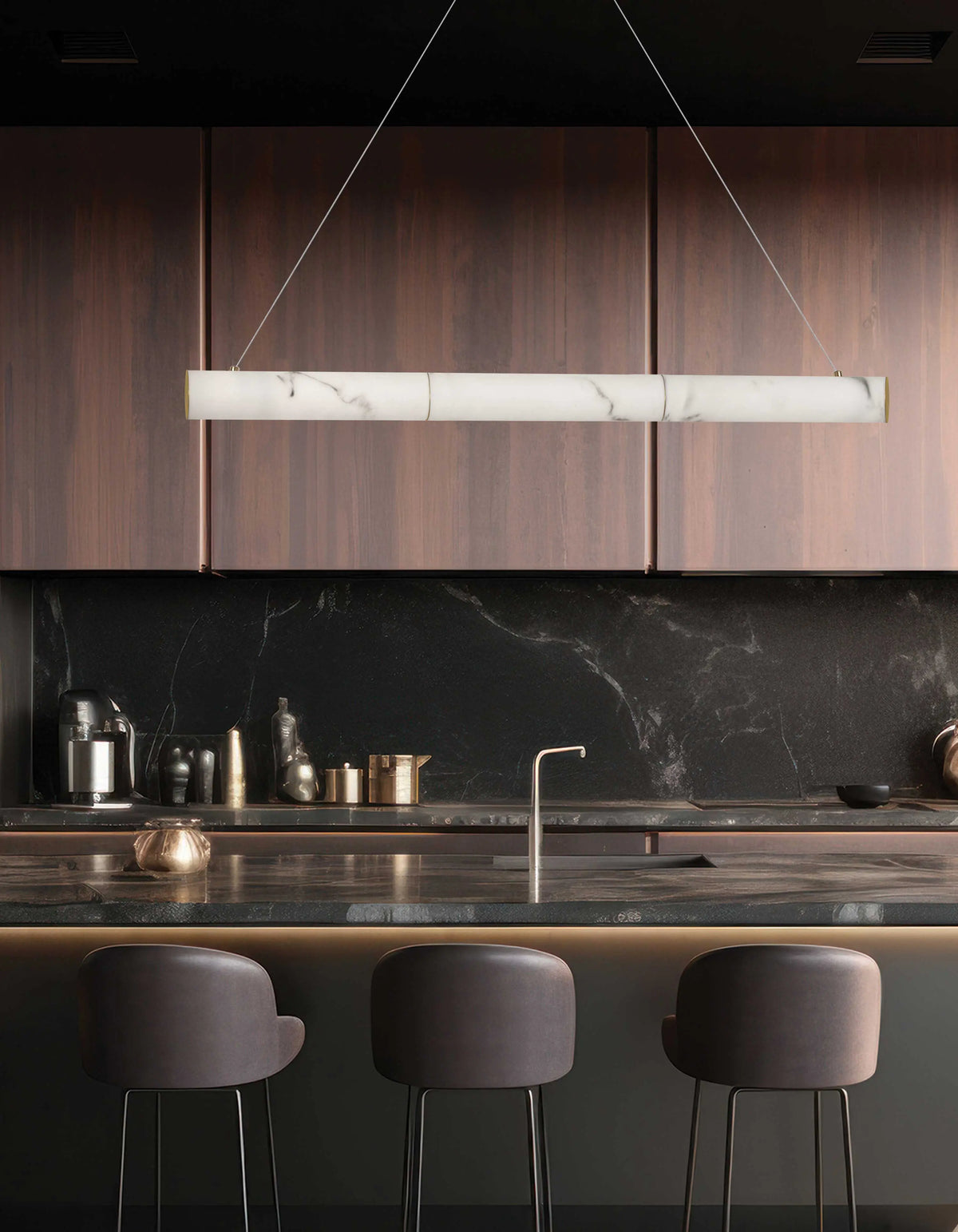 Dainolite 30W Aged Brass Horizontal Pendant w/ Alabaster Diffuser