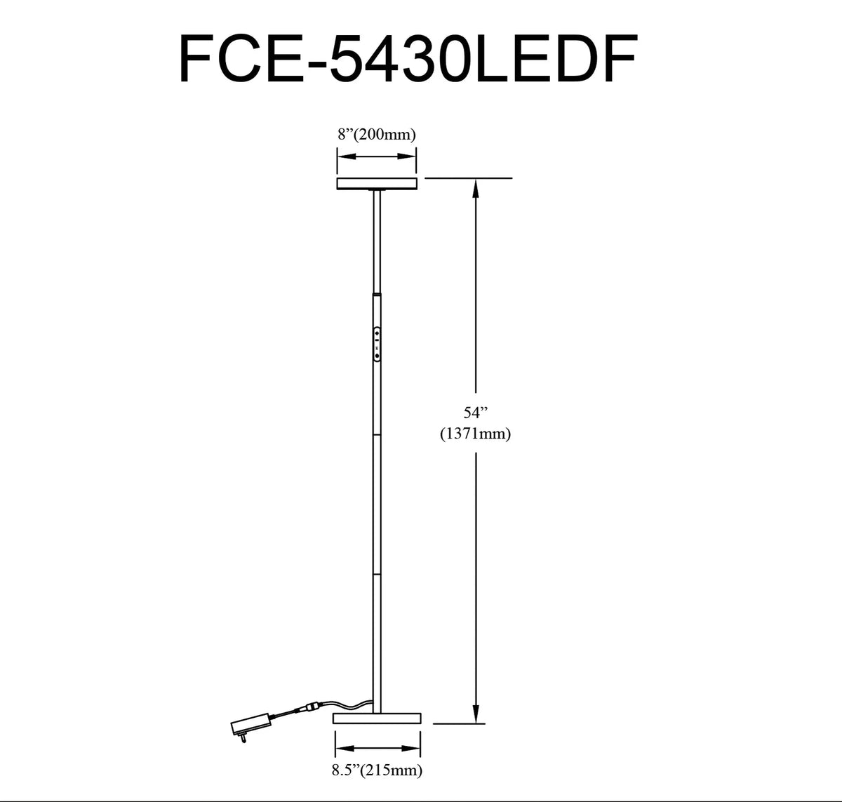 Dainolite 30W Floor Lamp Satin Nickel with White Acrylic Diffuser