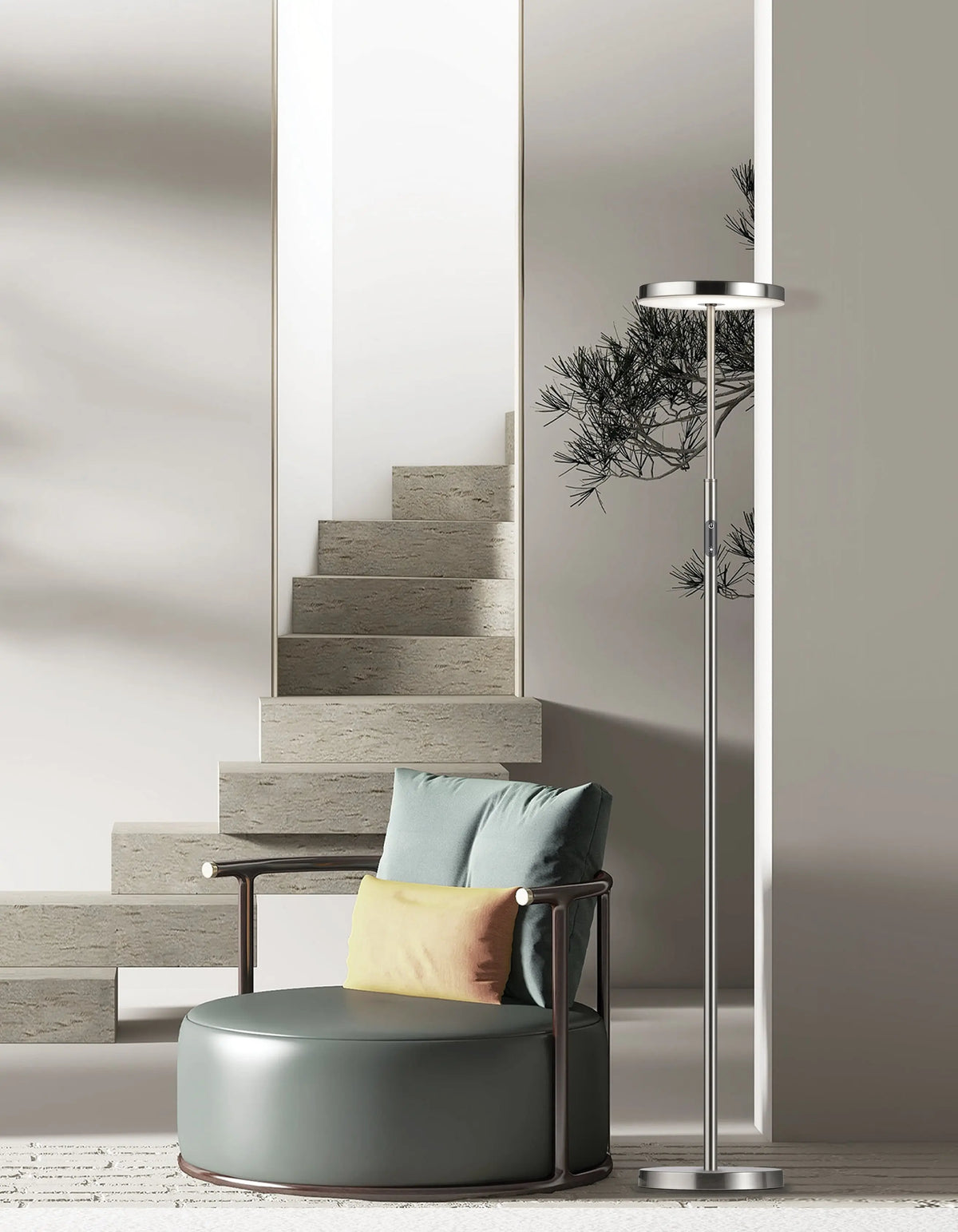 Dainolite 30W Floor Lamp Satin Nickel with White Acrylic Diffuser