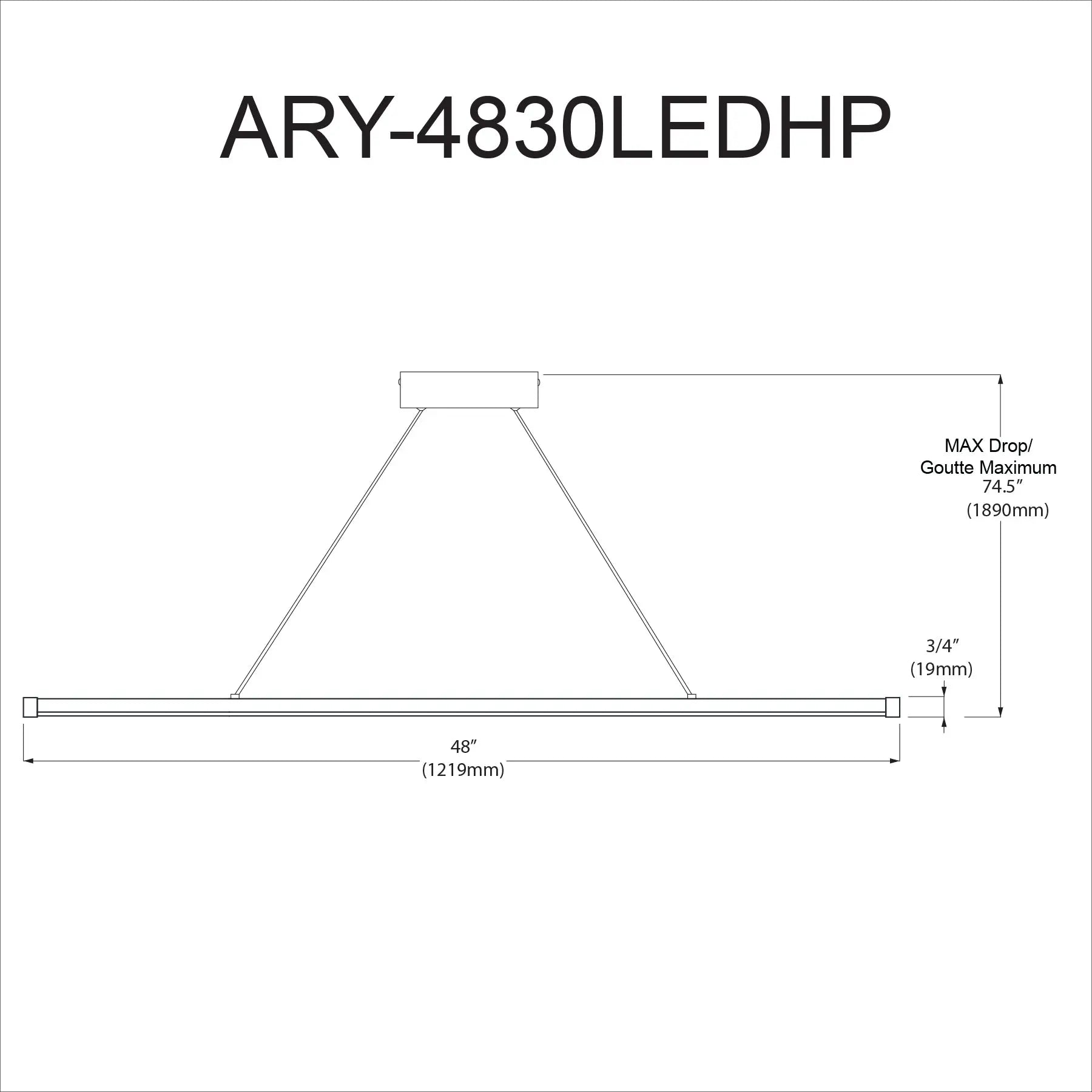 Dainolite 30W Horizontal Matte White Pendant w/ White Acrylic Diffuser