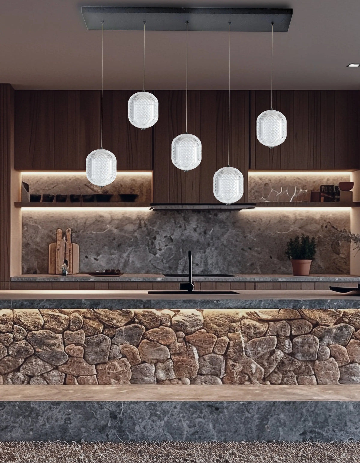 Dainolite 30W Horizontal Pendant in Matte Black w/ Clear Pattern Acrylic