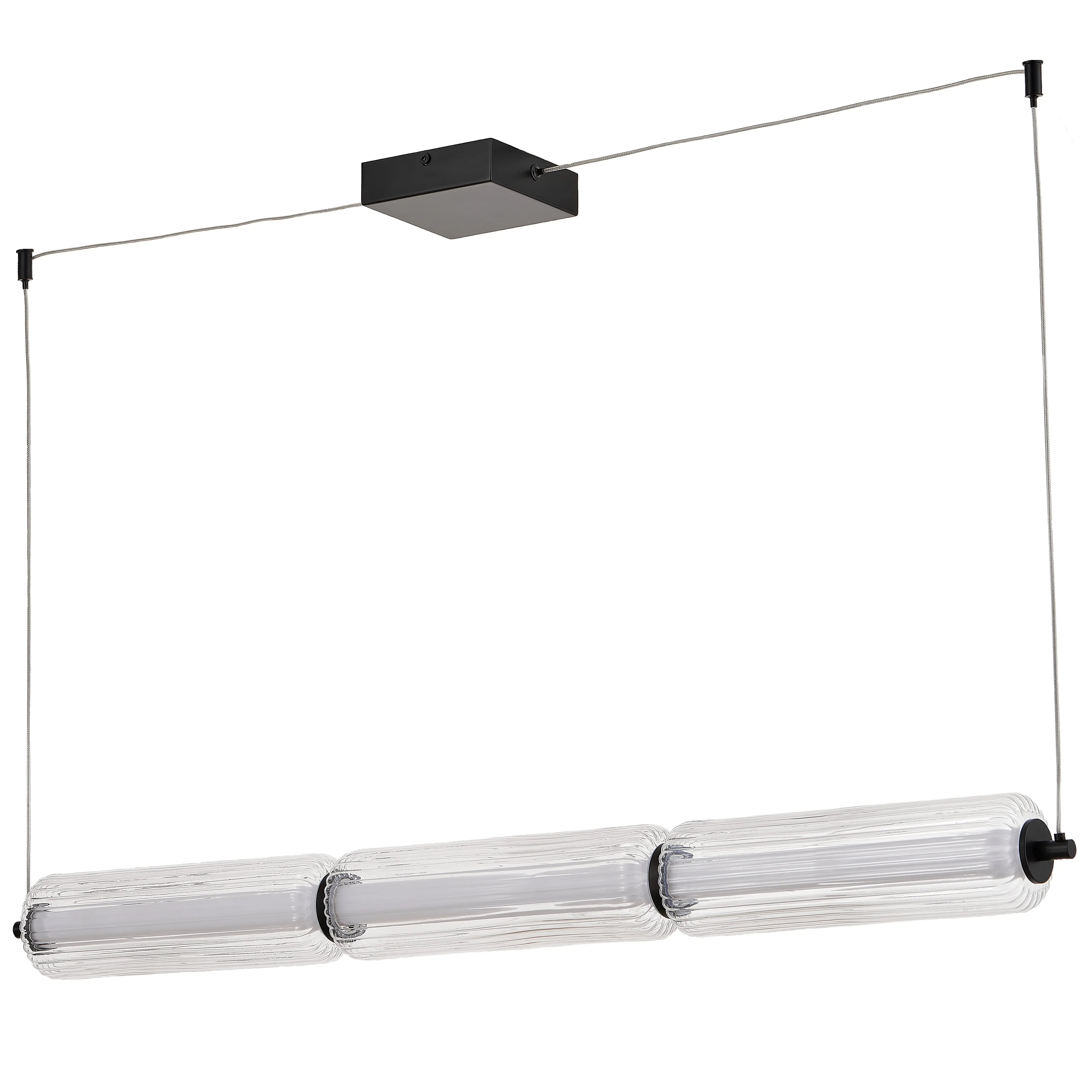 Dainolite 30W LED Horizontal Pendant, Matte Black with Clear Fluted Glass