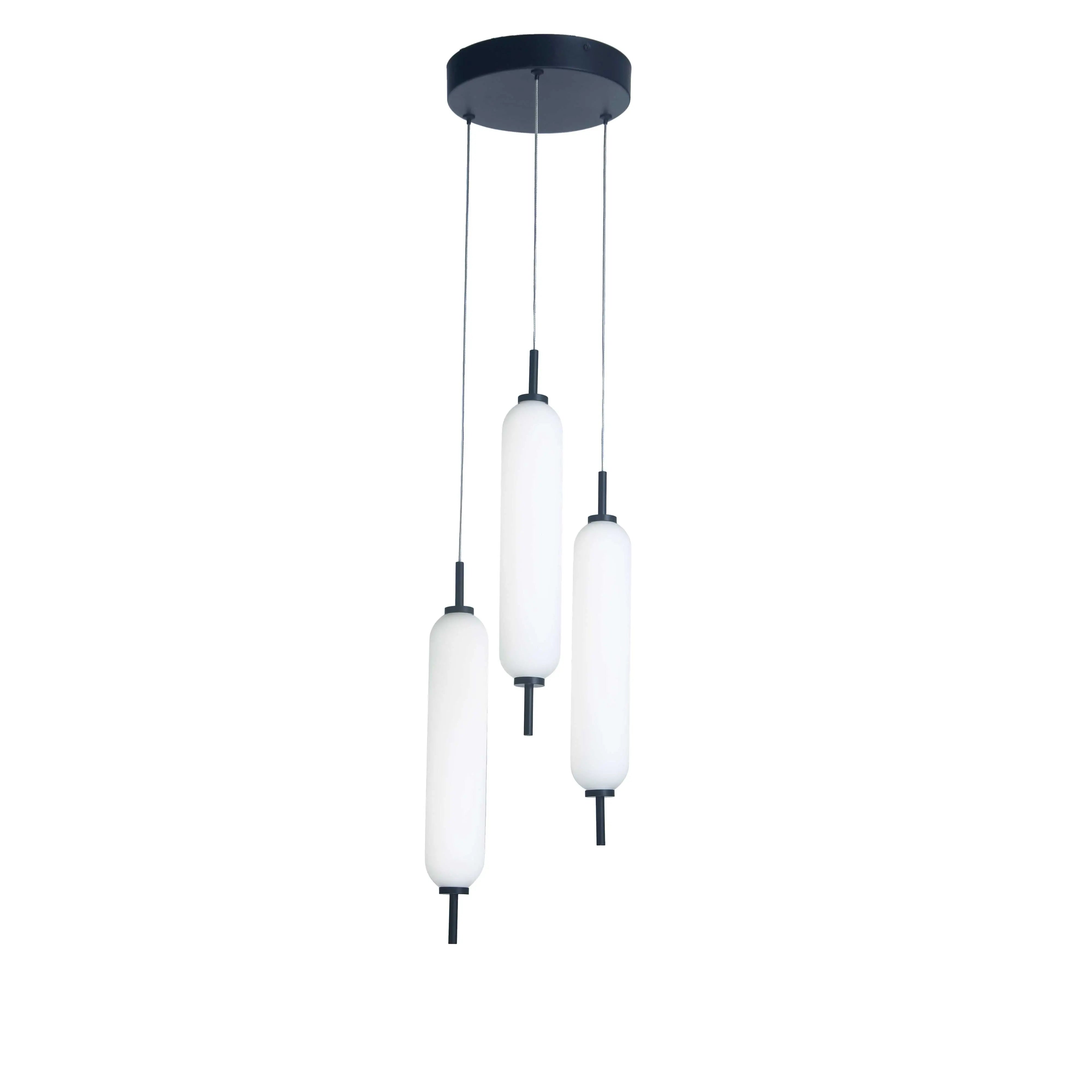 Dainolite 30W Matte Black Multi Light Pendant w/ White Opal Glass