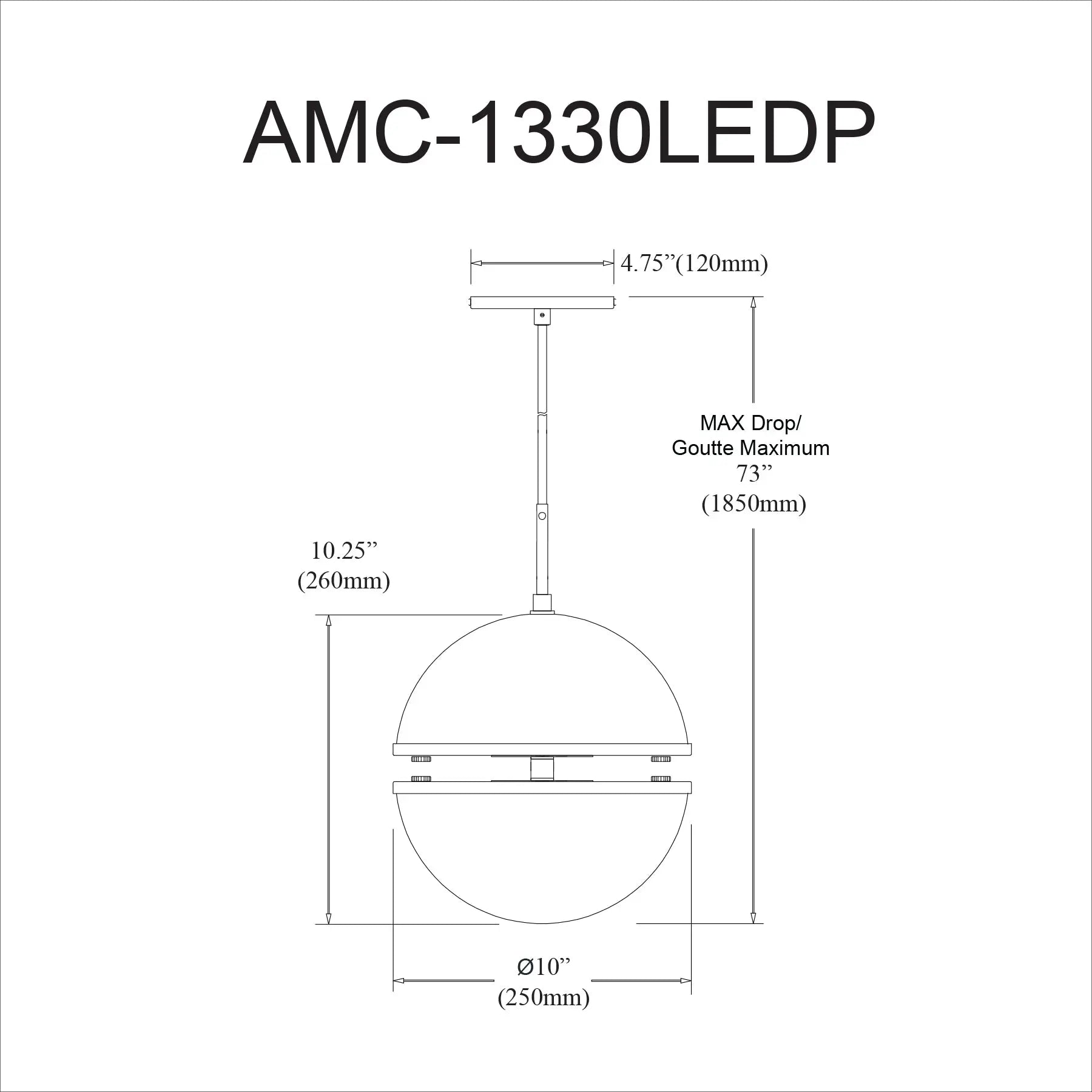 Dainolite 30W Pendant, Polished Chrome w/ White Glass
