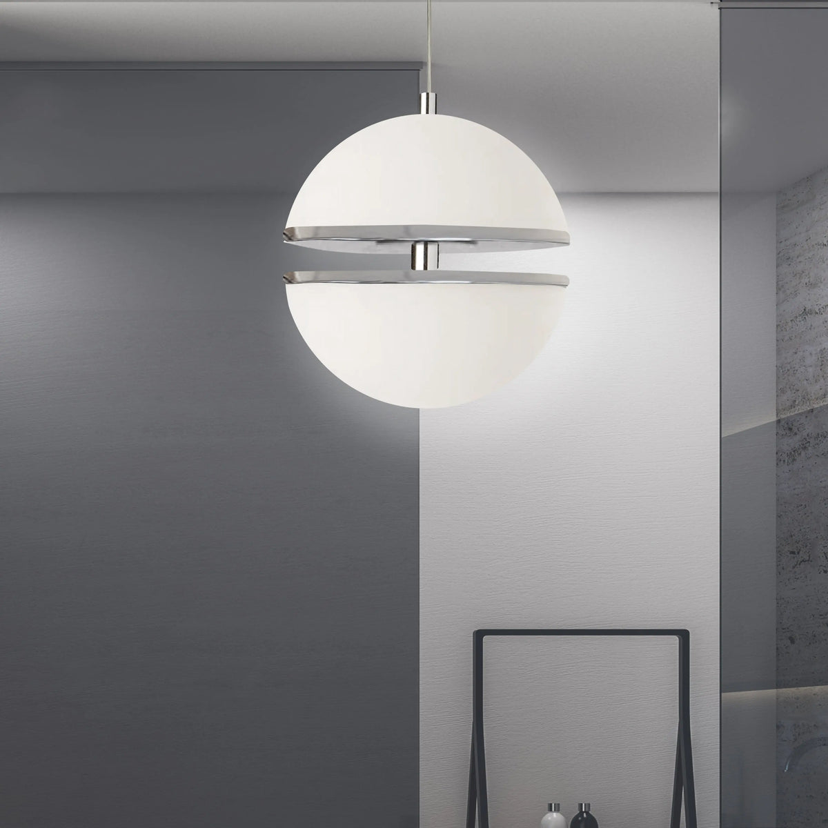 Dainolite 30W Pendant, Polished Chrome w/ White Glass