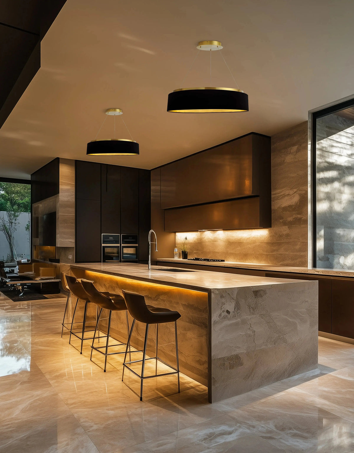 Dainolite 34W Chandelier, Aged Brass w/ Black Shade - Plumbing Market