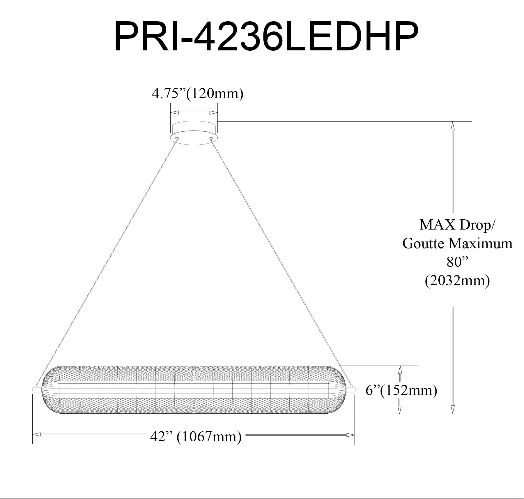 Dainolite 36W Horizontal Pendant Matte Black with Clear Acrylic Diffuser