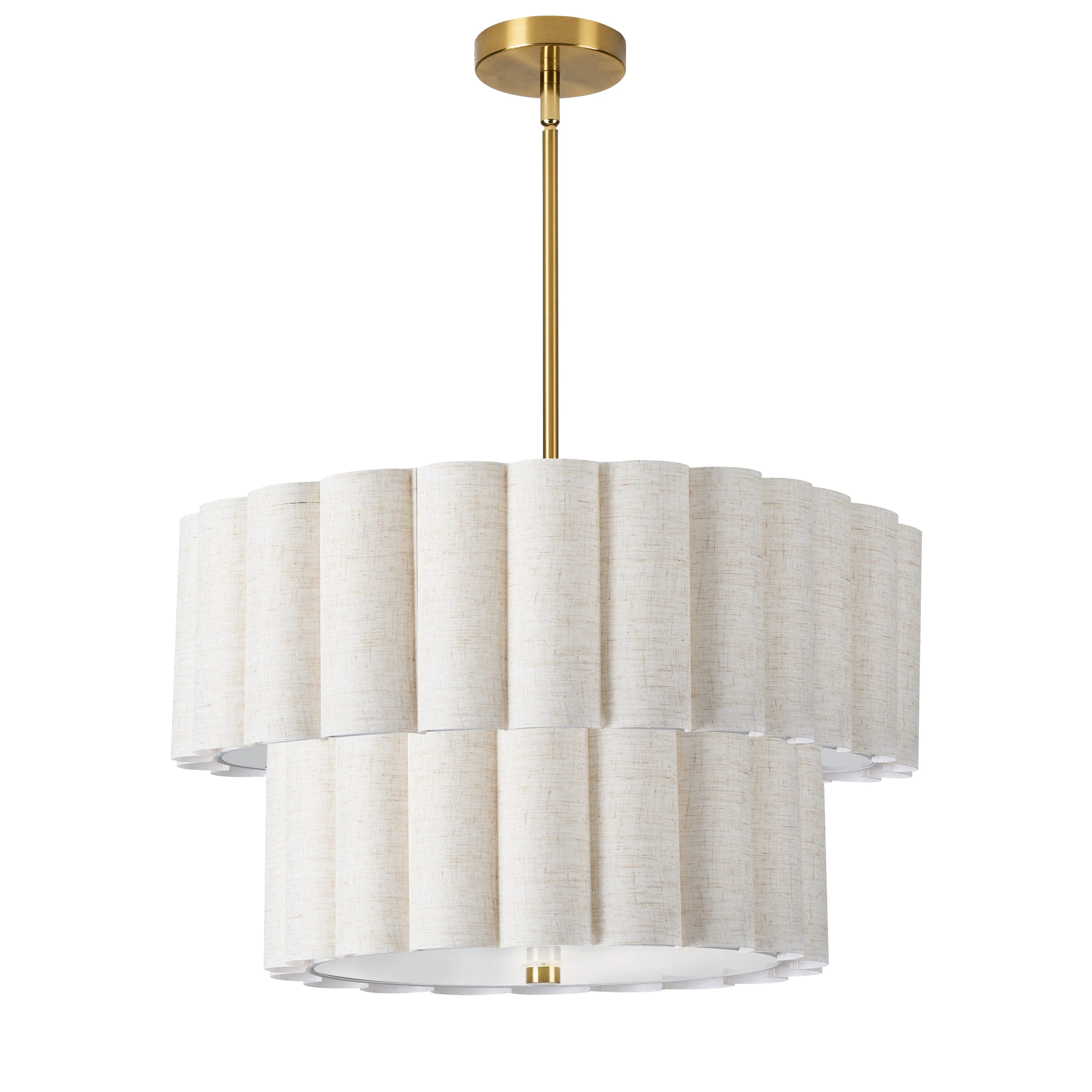 Dainolite 4 Light Aged Brass 2 Tier Pendant w/ Flax Scallop Shades