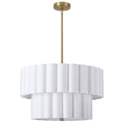 Dainolite 4 Light Aged Brass 2 Tier Pendant w/ White Scallop Shades