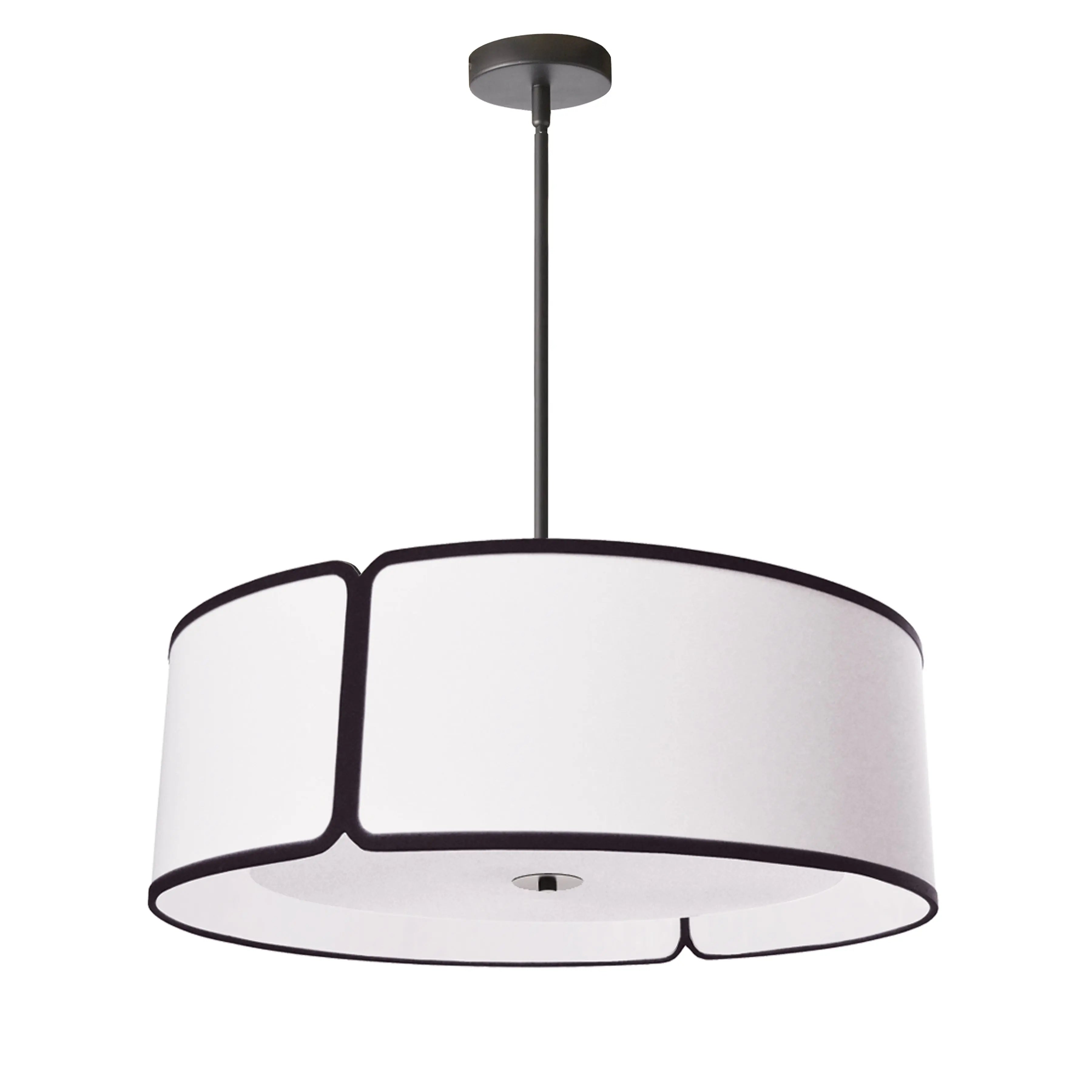 Dainolite 4 Light Black Notched Drum Pendant with White Shade and White Diffuser