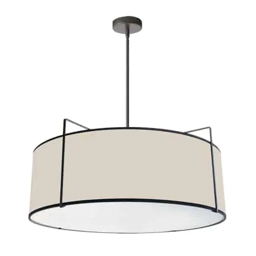 Dainolite 4 Light Drum Pendant Black/Cream Shade w/ White Fabric Diffuser