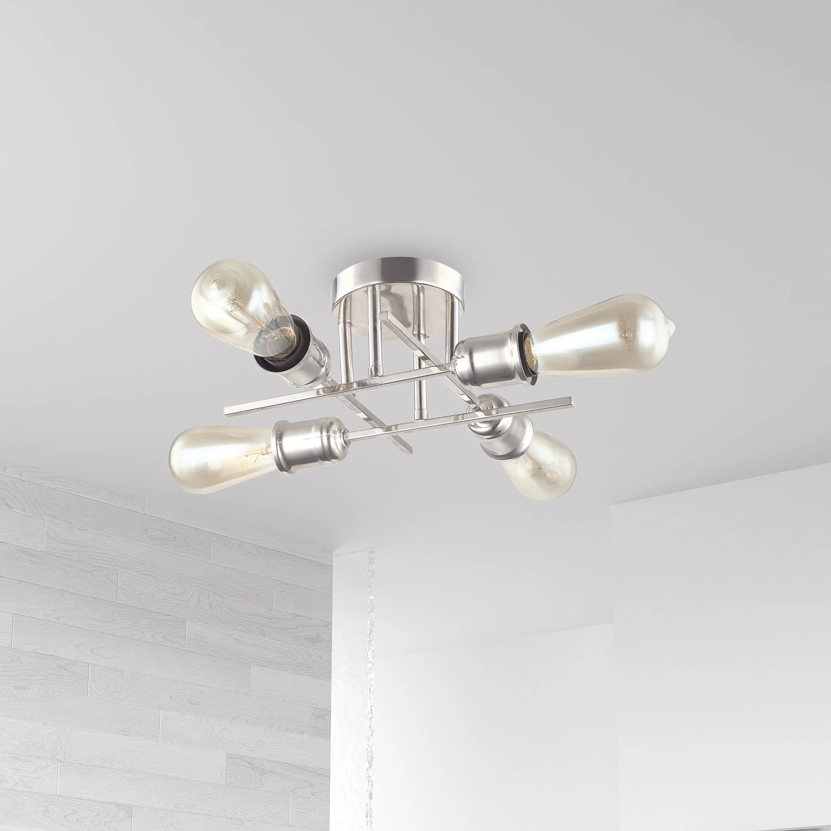 Dainolite 4 Light Flush Mount, Burnished Chrome Finish