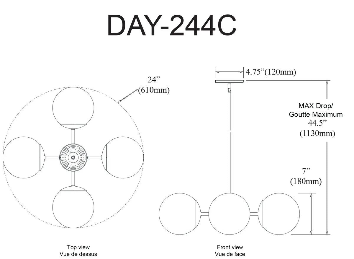 Dainolite 4 Light Halogen Aged Brass Chandelier w/ White Glass