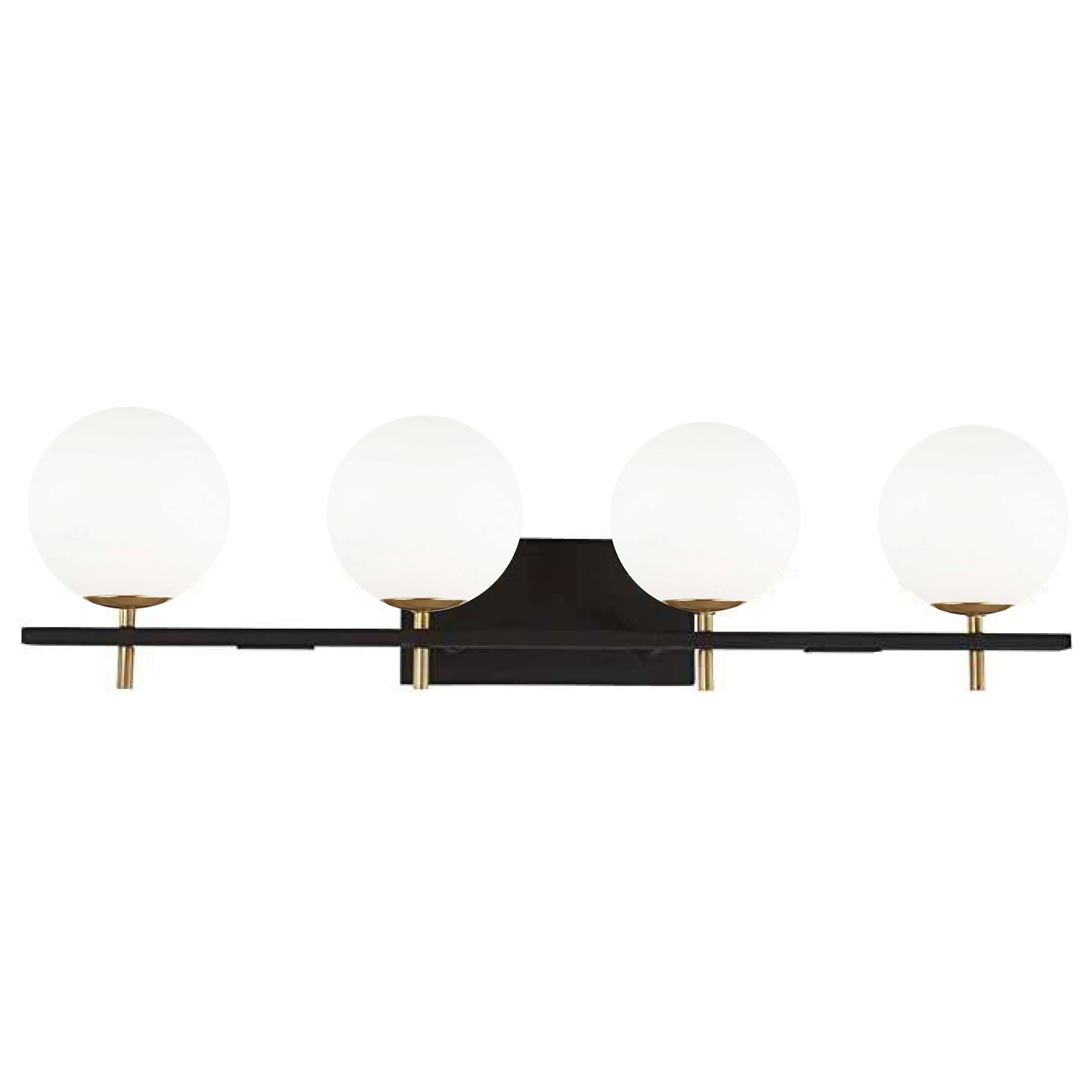 Dainolite 4 Light Halogen Vanity, Matte Black and Aged Brass