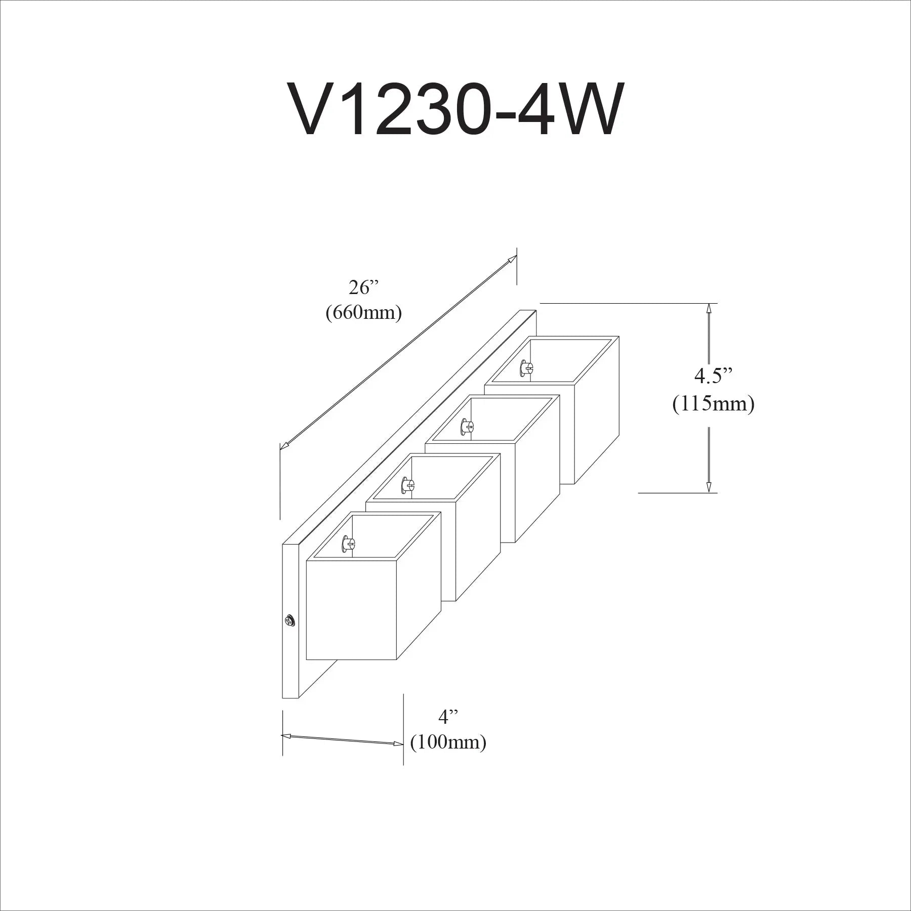 Dainolite 4 Light Halogen Vanity, Matte Black with White Glass