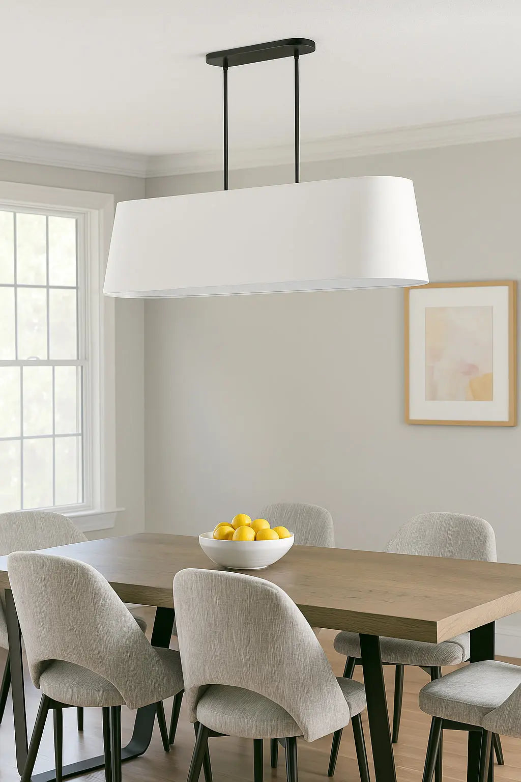 Dainolite 4 Light Horizontal Pendant in Matte Black w/ White Shade