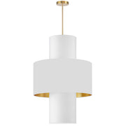 Dainolite 4 Light Incan Pendant, Aged Brass w/ White/Gold & White Shades