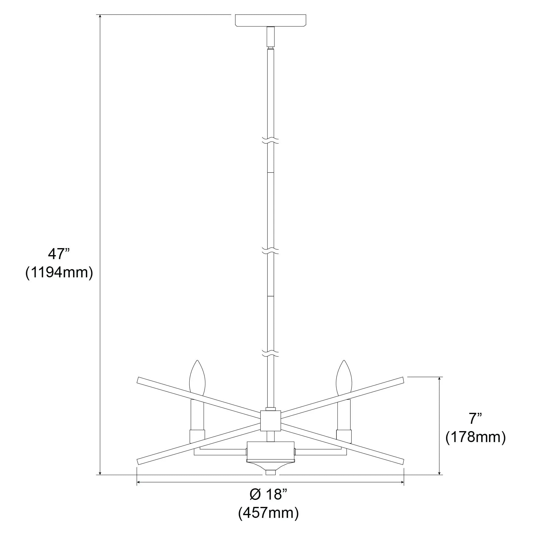 Dainolite 4 Light Incandescent Chandelier, Polished Chrome and Matte Black Finish
