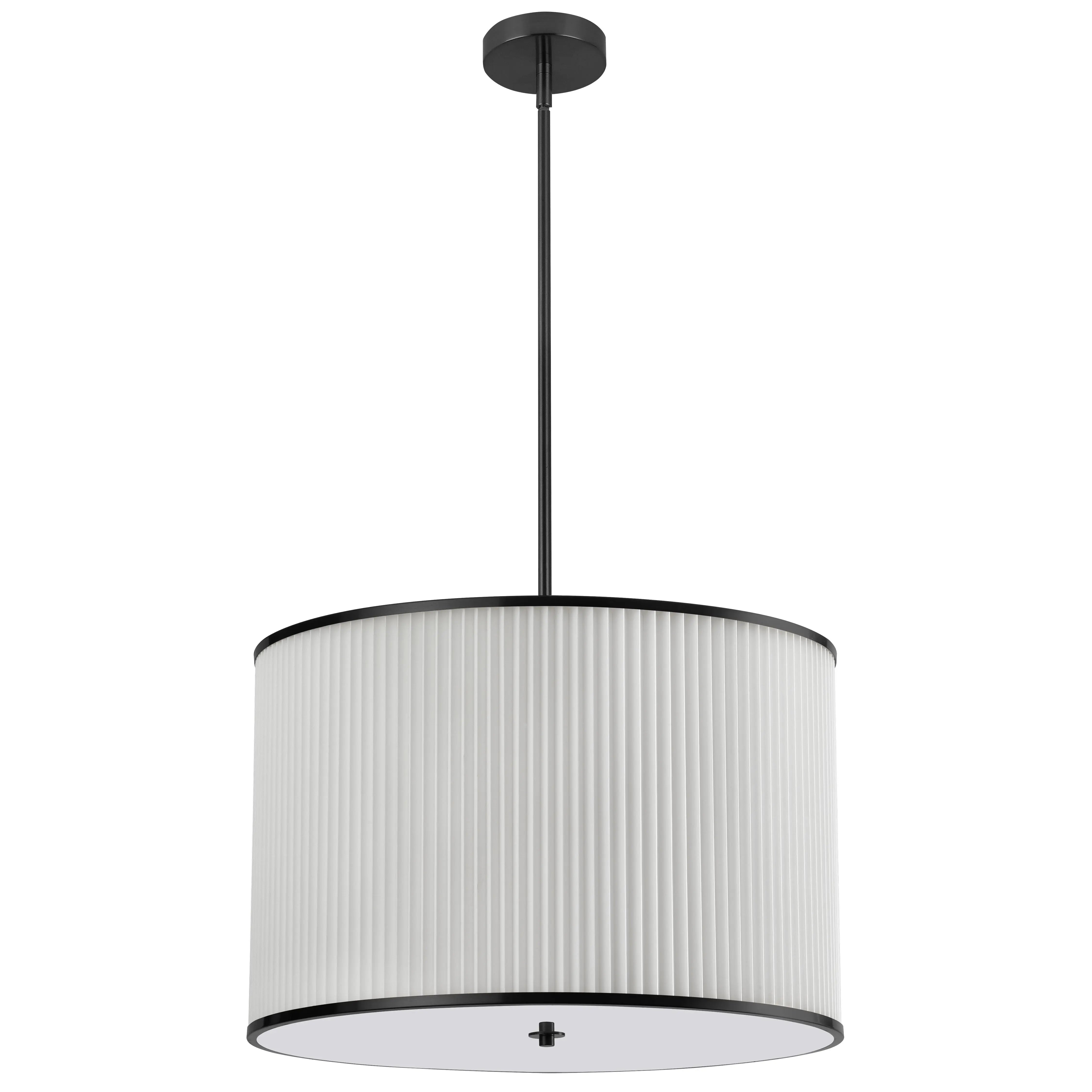 Dainolite 4 Light Incandescent Pendant Matte Black with White Pleated Shade