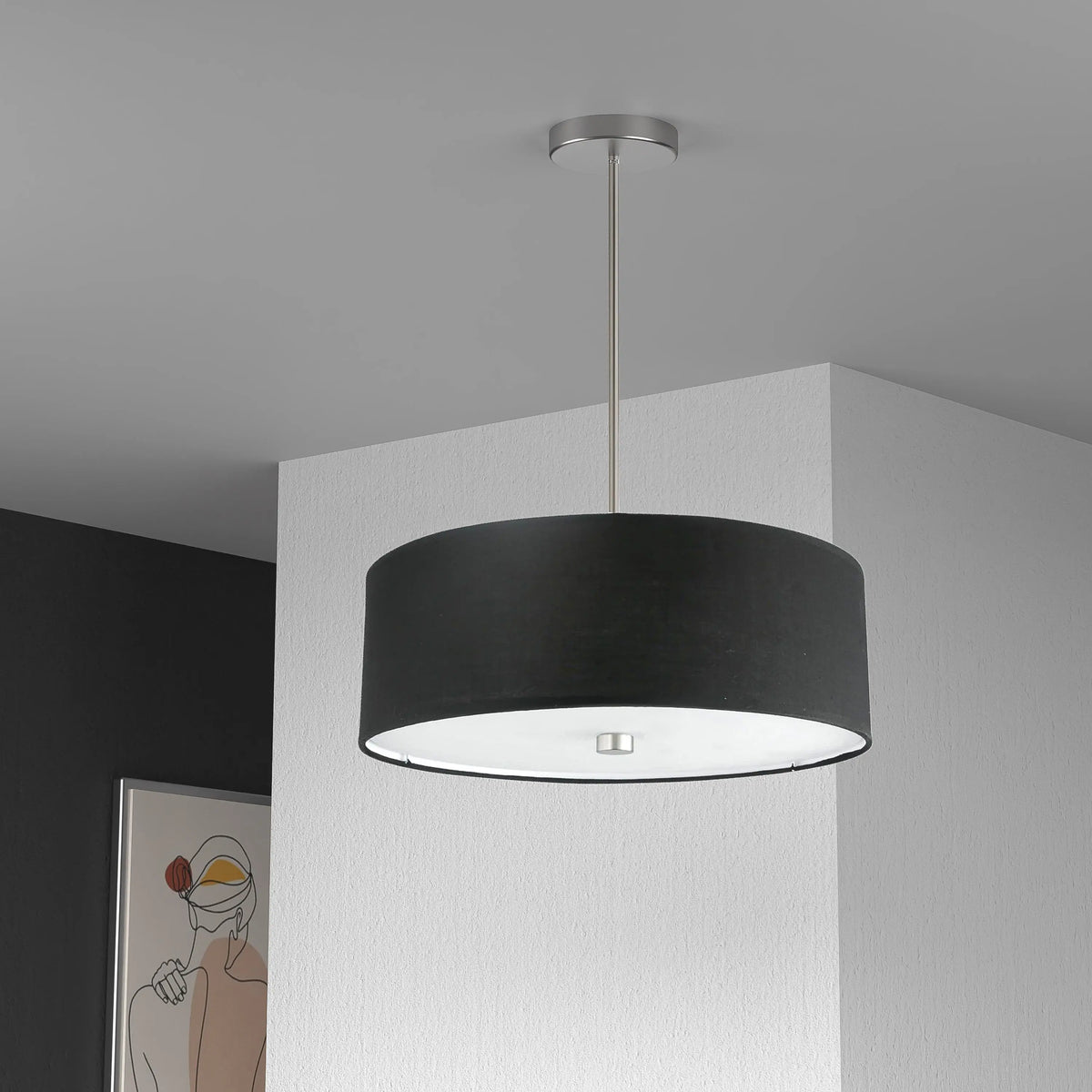 Dainolite 4 Light Incandescent Pendant Satin Chrome with Black Shade