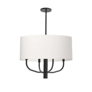 Dainolite 4 Light Incandescent Pendant, Matte Black w/ White Fabric Shade