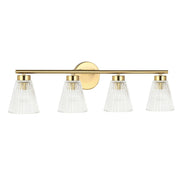 Dainolite 4 Light Incandescent Vanity Aged Brass with Clear Ribbed Glass