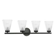 Dainolite 4 Light Incandescent Vanity Matte Black with Clear Ribbed Glass