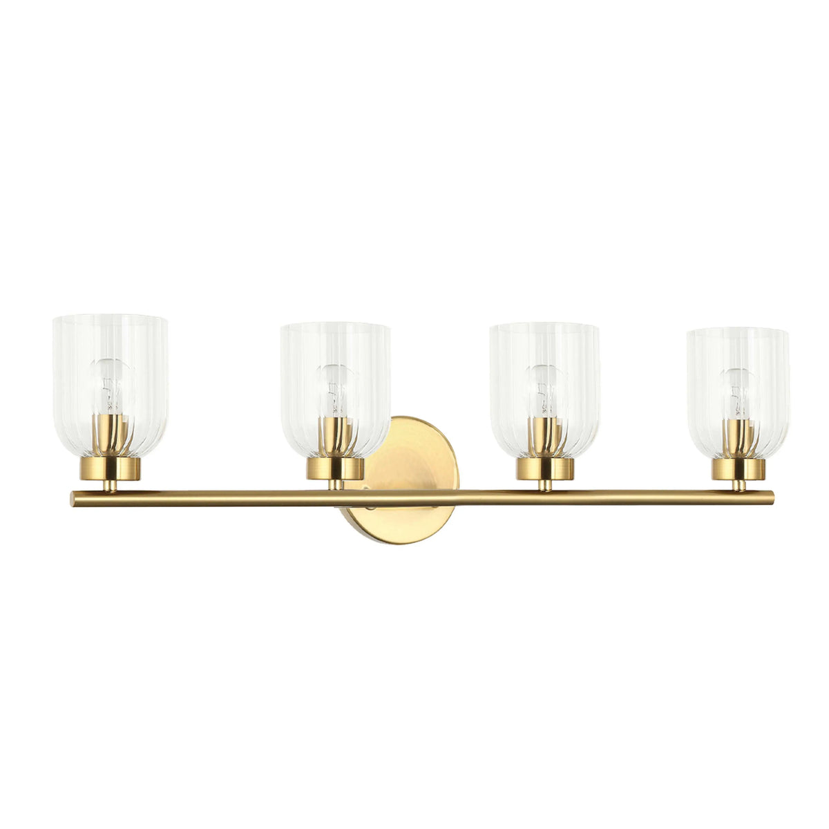 Dainolite 4 Light Incandescent Vienna Vanity Aged Brass w/ Clear Ribbed Glass