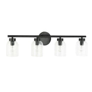 Dainolite 4 Light Incandescent Vienna Vanity Matte Black w/ Clear Ribbed Glass
