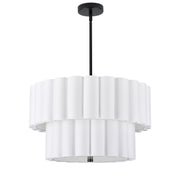 Dainolite 4 Light Matte Black 2 Tier Pendant w/ White Scallop Shades