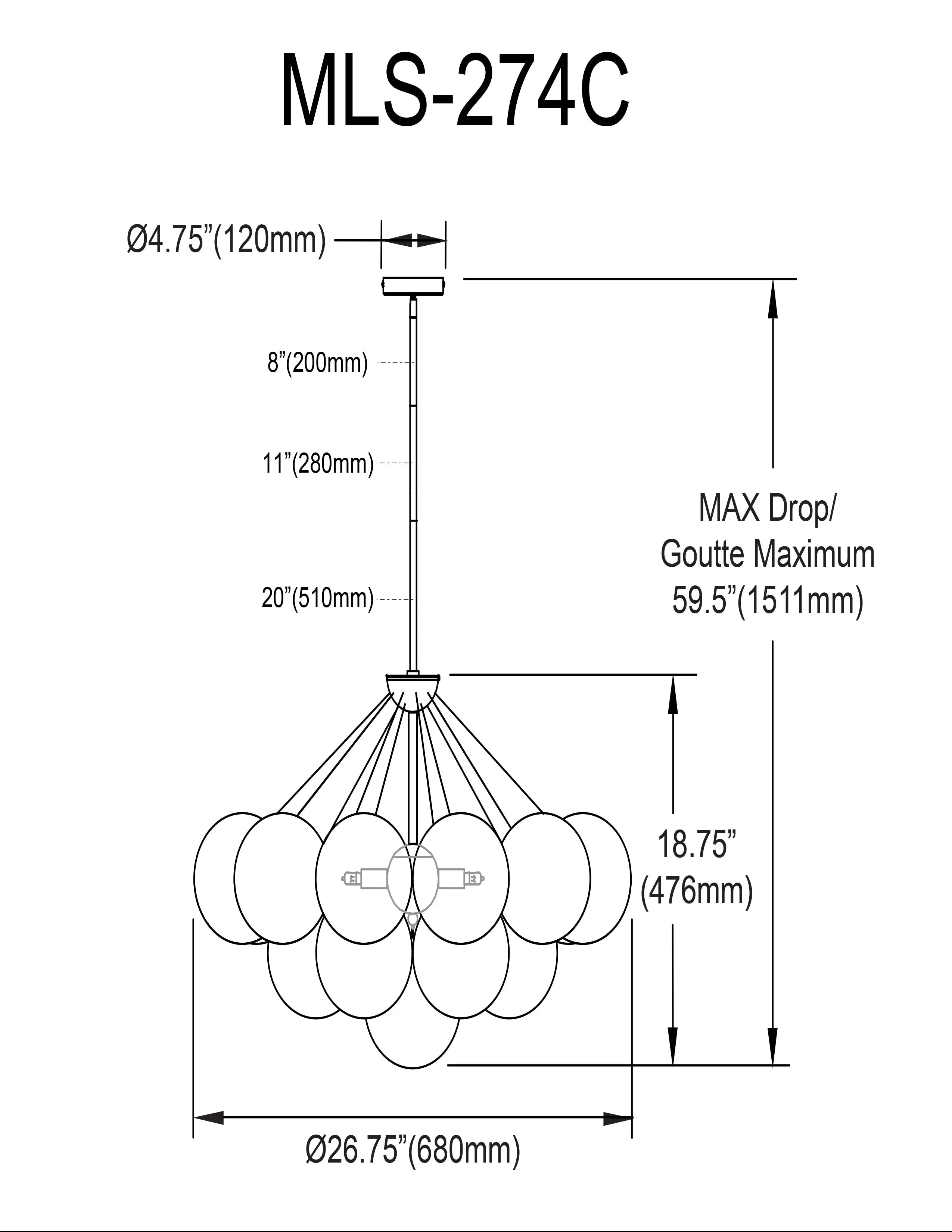 Dainolite 4 Light Polished Chrome Halogen Chandelier w/ Frosted Glass