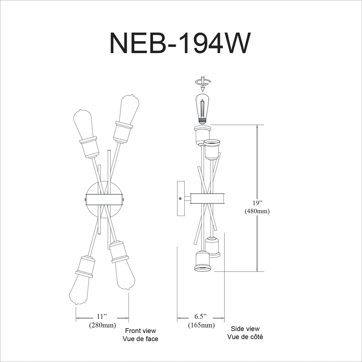 Dainolite 4 Light Wall Sconce, Burnished Chrome Finish