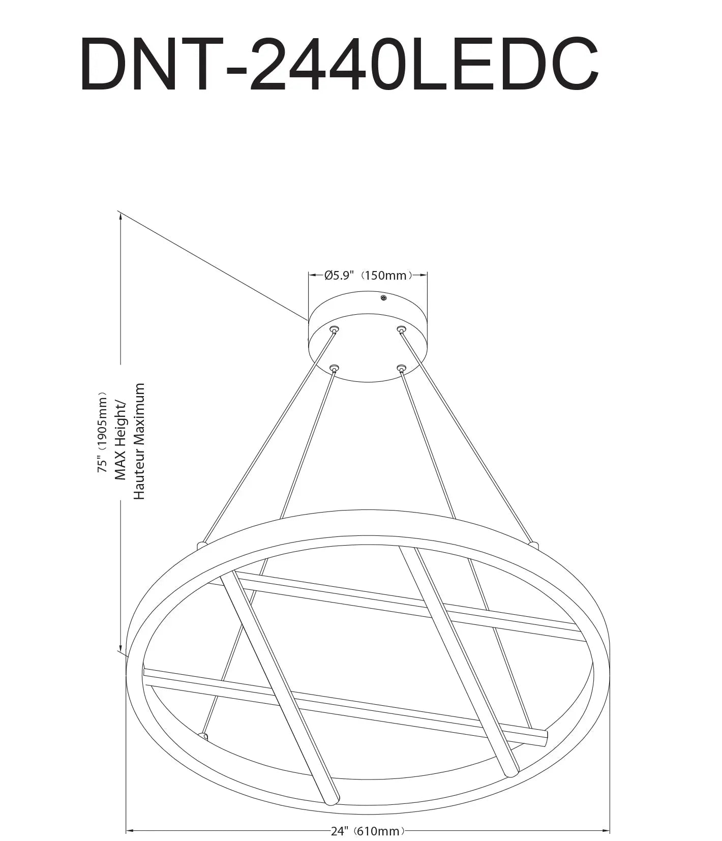 Dainolite 40W Chandelier, Matte Black w/ White Silicone Diffuser