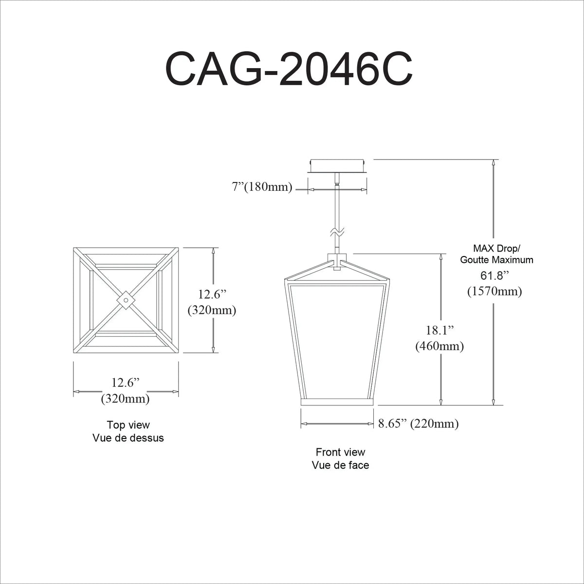 Dainolite 46W Chandelier, Matte Black with White Diffuser