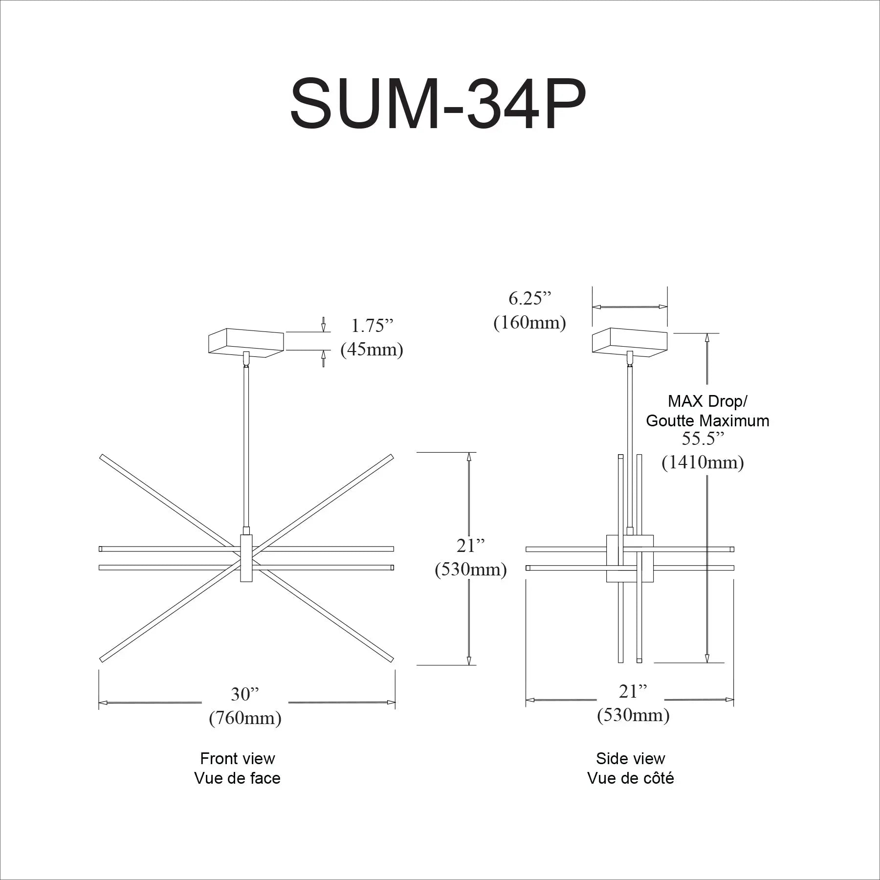 Dainolite 46W LED Pendant Matte Black with White Acrylic Diffuser