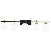 Dainolite 5 Light Halogen Vanity, Matte Black and Aged Brass