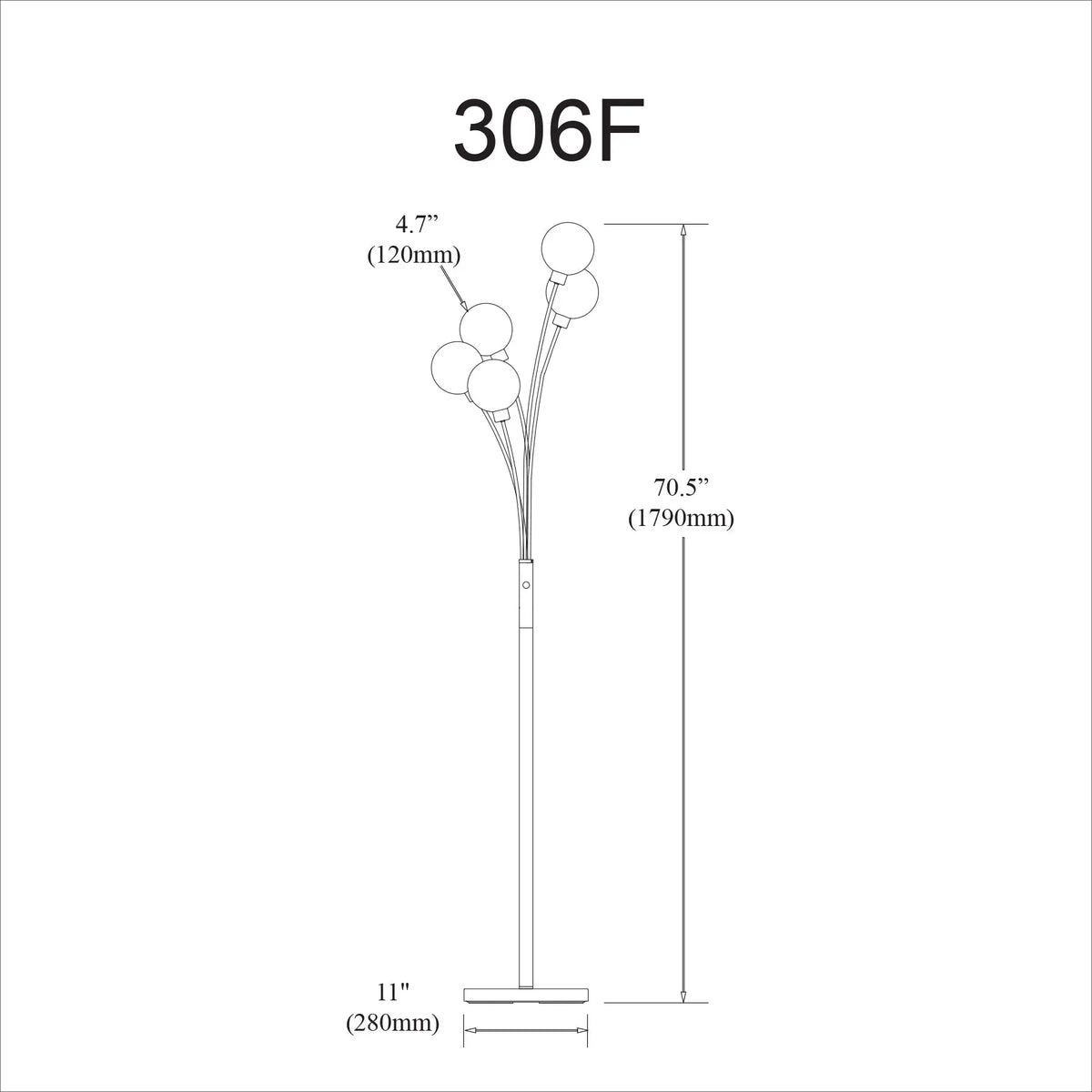 Dainolite 5 Light Incandescent Floor Lamp Black Finish with Smoked Glass