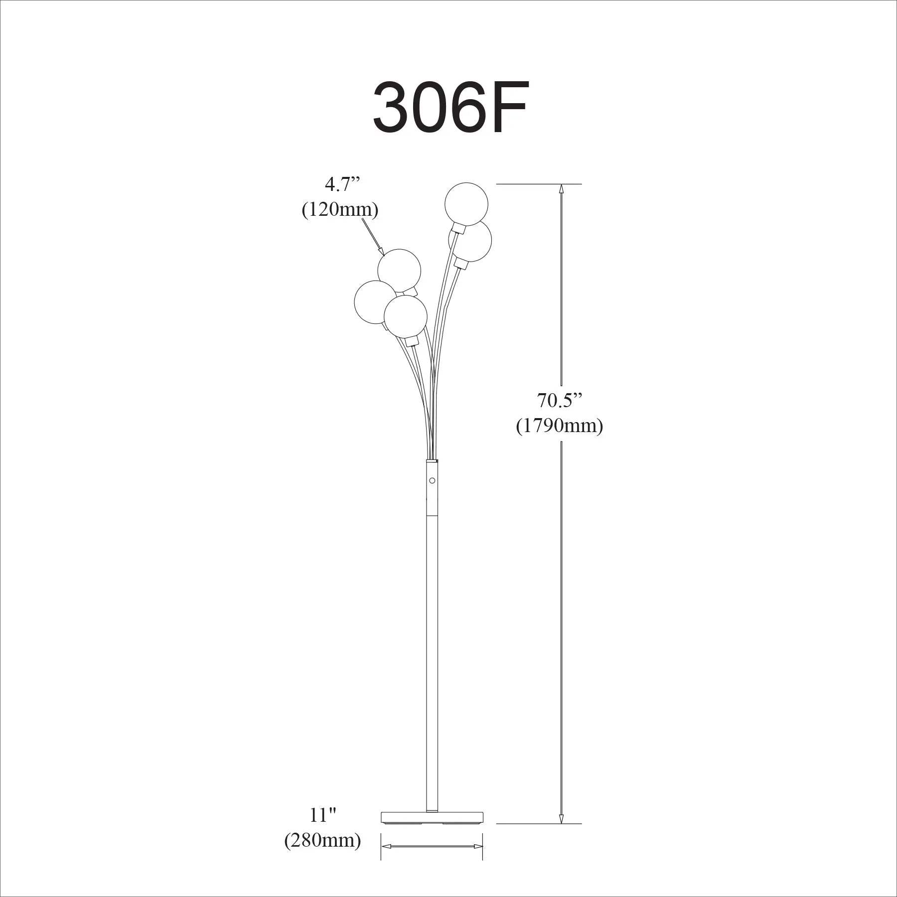 Dainolite 5 Light Incandescent Floor Lamp Satin Chrome Finish with White Glass