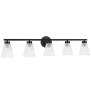 Dainolite 5 Light Incandescent Vanity Matte Black with Clear Ribbed Glass