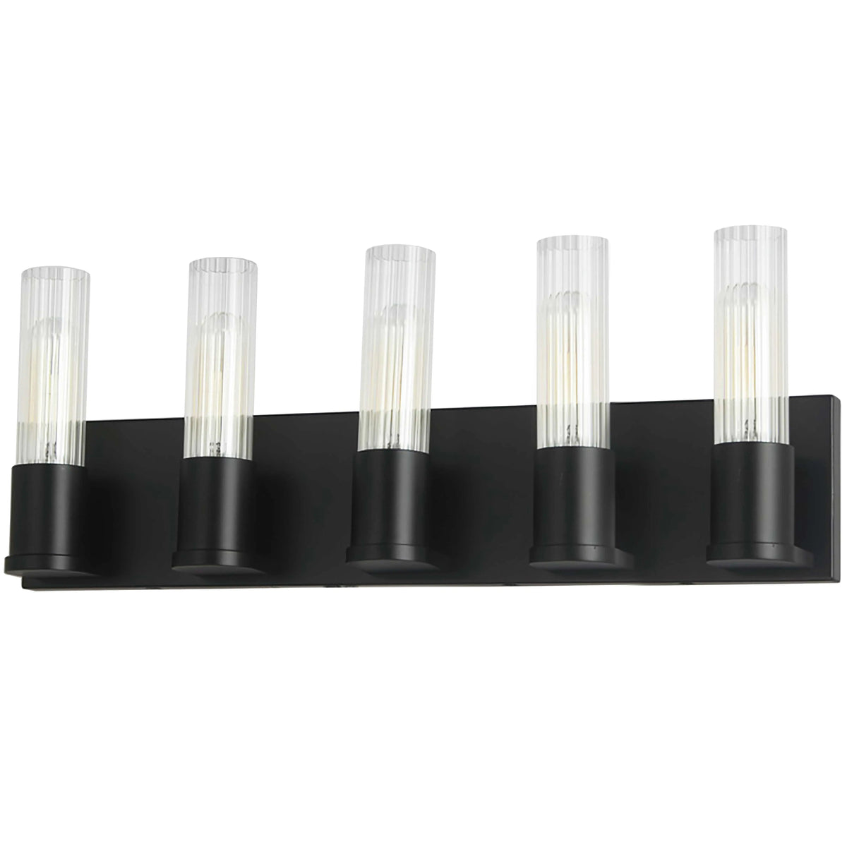 Dainolite 5 Light Incandescent Vanity, Matte Black w/ Clear Fluted Glass