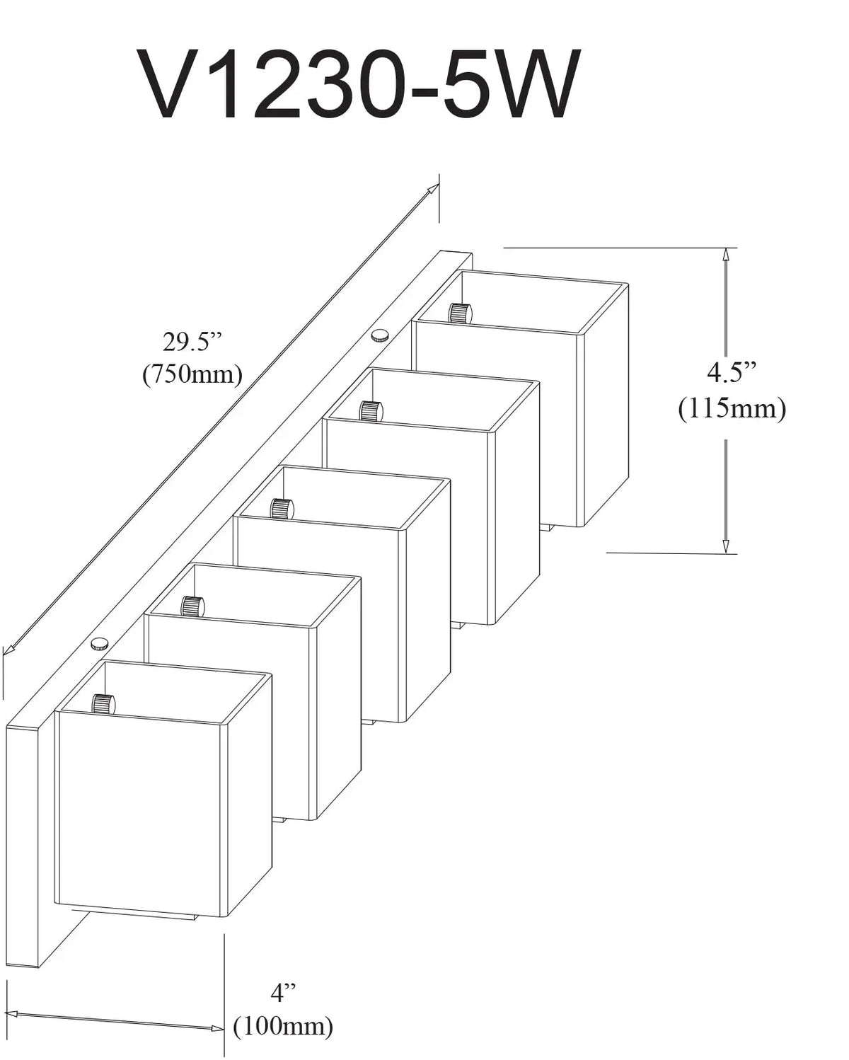 Dainolite 5 Light Vanity, Polished Chrome Finish