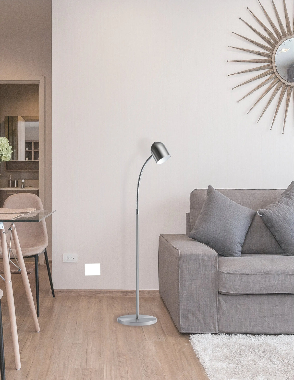 Dainolite 5 Watt LED Floor Lamp, Satin Chrome Finish