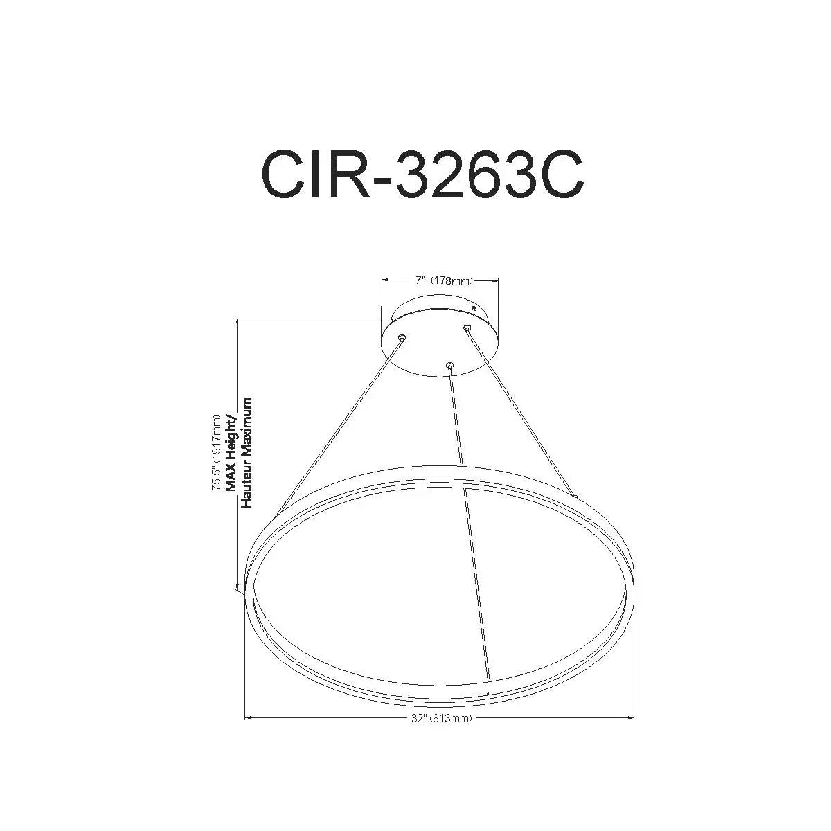 Dainolite 50W Colour Changing Temperature Chandelier, Matte Black with White Acrylic Diffuser